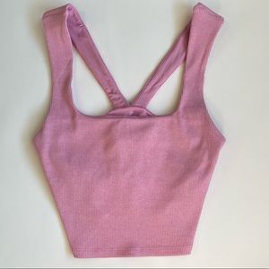 Alo Yoga Ribbed Chic Bra Tank in Pink Parisian Heather light support